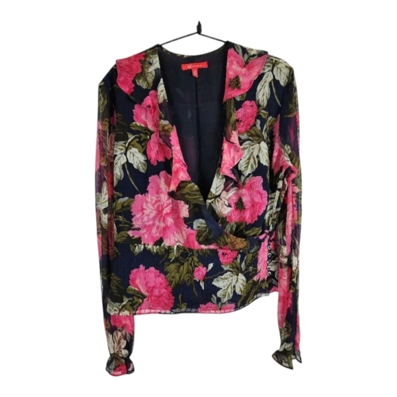 Anne Klein Y2K Vintage 100% Silk Floral Wrap Blouse – Sheer & Feminine  Size 12 - Picture 2 of 15